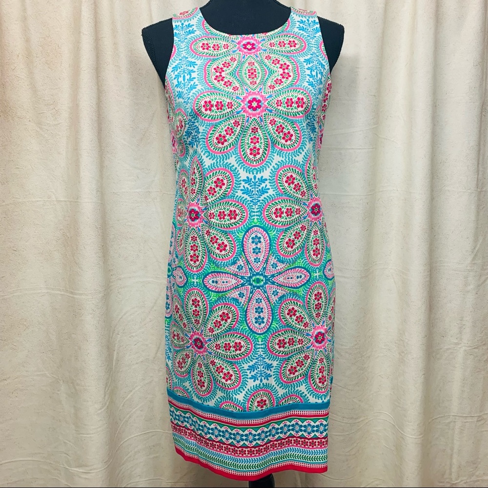 London Times | blue & pink flower pattern dress 4